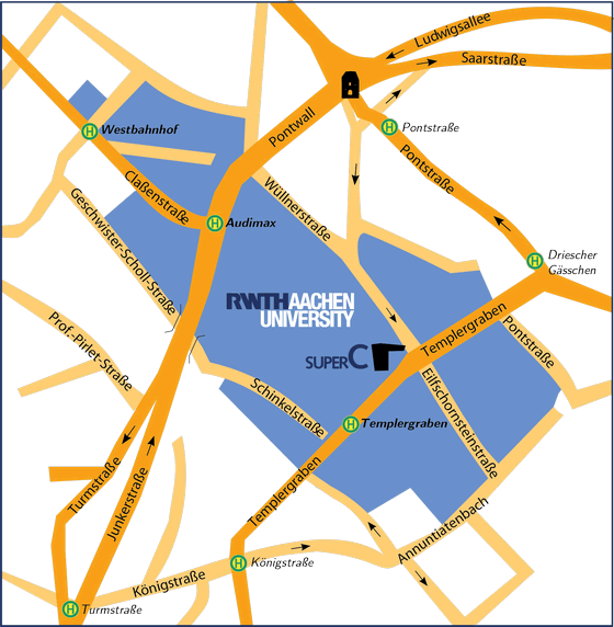 Map of the Aachen city centre